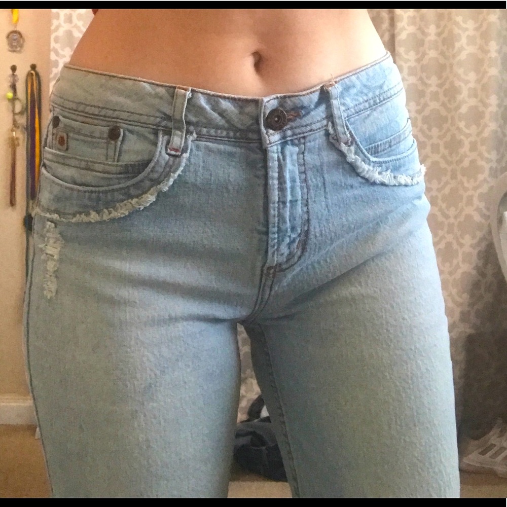 Low rise bootcut washed out blue jeans